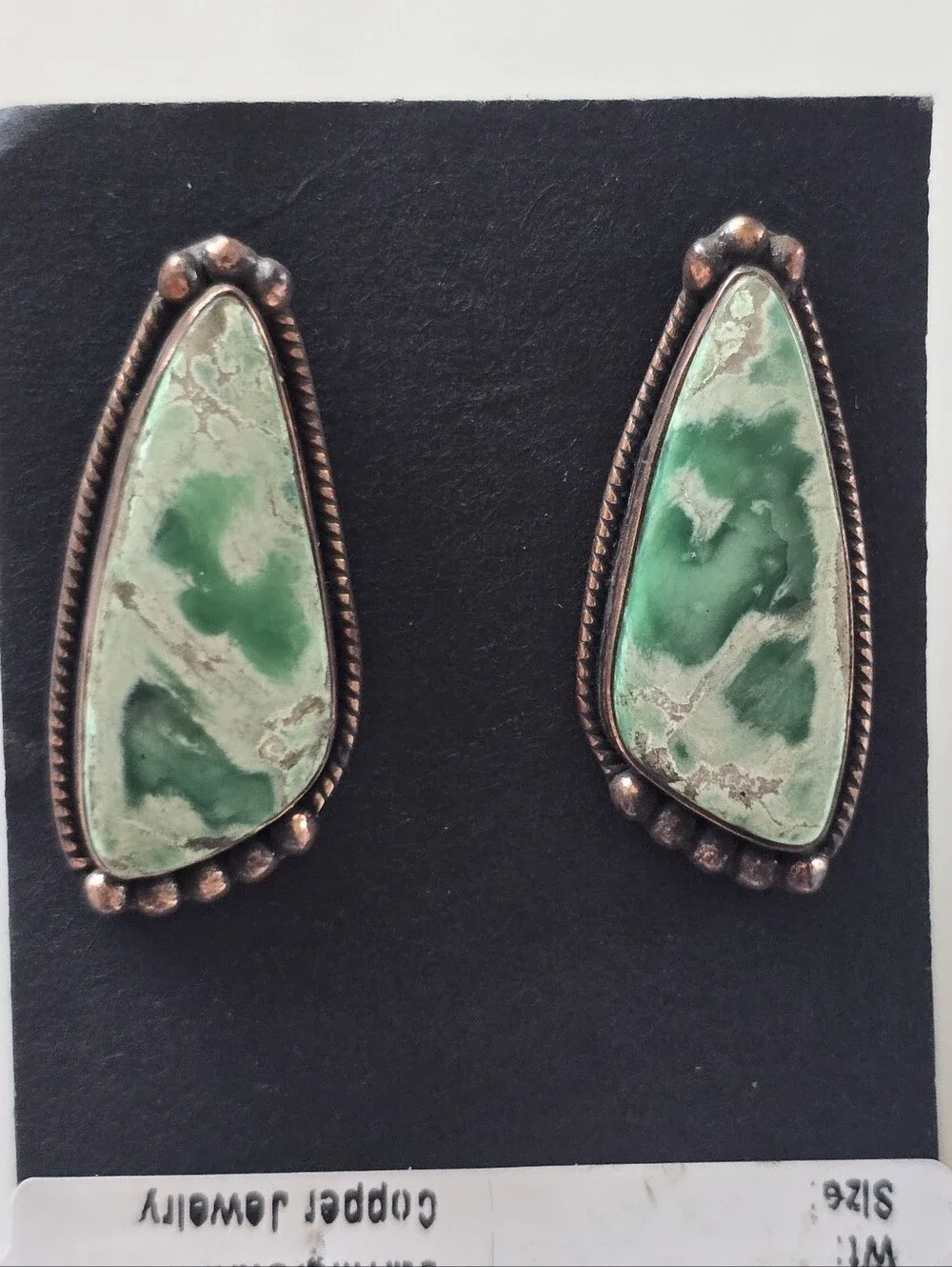 Green Turquoise Copper Stud Earrings, Southwestern
